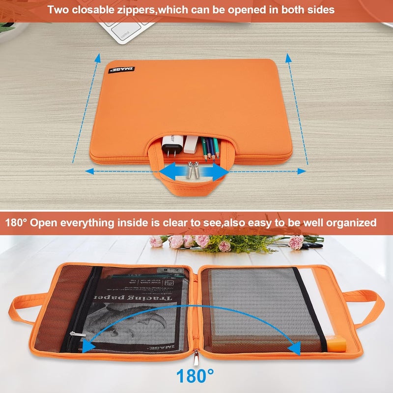 Image A4 Protective Case with Pockets, Carrying Bag for Travel, Storage Cover, Compatible with A4 Tracing LED Light Pad, Coloring Board & Laptop, Notebook, Most Tracing Light Tables - Orange - Image 5